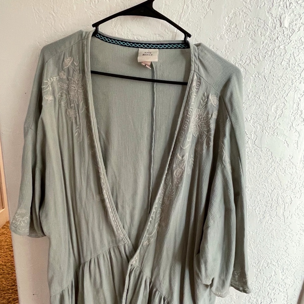 Boho Embroidered Kimono in Sage Green